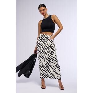Akira Nera Satin Zebra Printed Maxi Skirt Silky Large Animal Blk White Midi